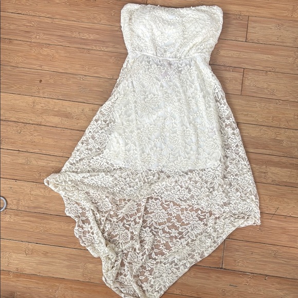 💫Strapless Lace High-Low Dress - Picture 1 of 3